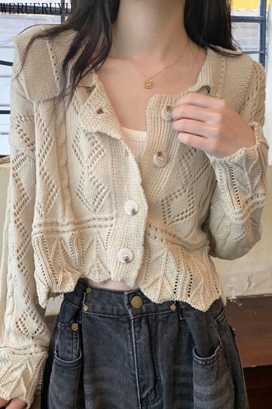 

WERUERUYU Women Sweater Coat Spring Autumn Winter Thick Long Sleeve Cardigan Korean Green Cardigan