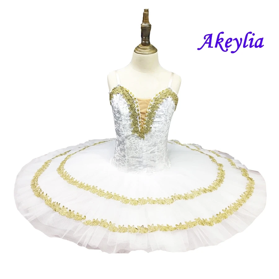 Черный лебедь Балетный туту Предпрофессиональный для взрослых Панкейк-поднос золотого цвета Профессиональное платье для девочек Танцевальная одежда.