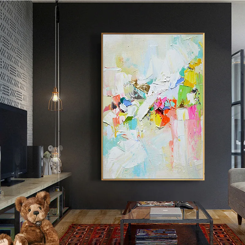 

Vintage Abstract Oil Painting Canvas Wall Art Modern for Living room wall decoration Bedroom Office Pink