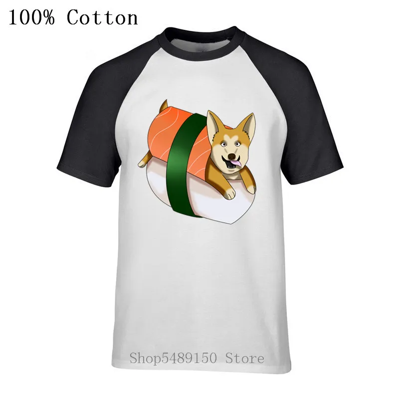 Забавная классическая мужская футболка Corgi Dog суши с японской едой женская одежда