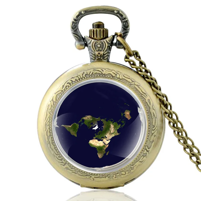 The earth is Flat Design бронзовые винтажные кварцевые карманные часы, очаровательные мужские и женские ожерелья с кулоном, часы, подарки