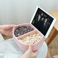 modern living room creative shape lazy snack bowl plastic double layers storage box phone holder fruit melon seeds plate bowl