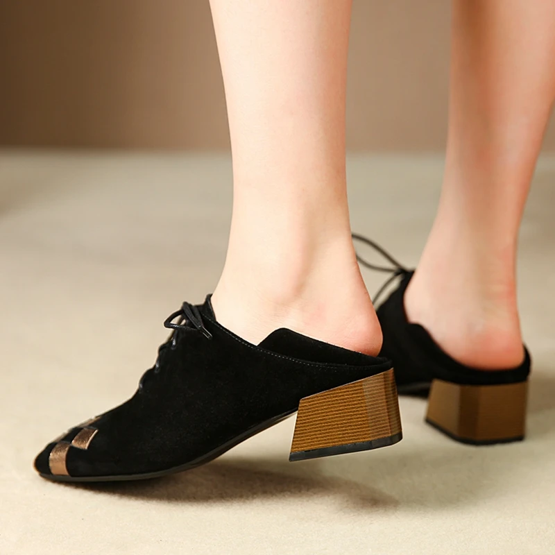 Jual Niat Asli Sepatu Ujung Persegi Tumit Persegi Sepatu Wanita Warna Campur Hitam Emas Grid Sepatu Modis Wanita Sepatu Kantor Dewasa