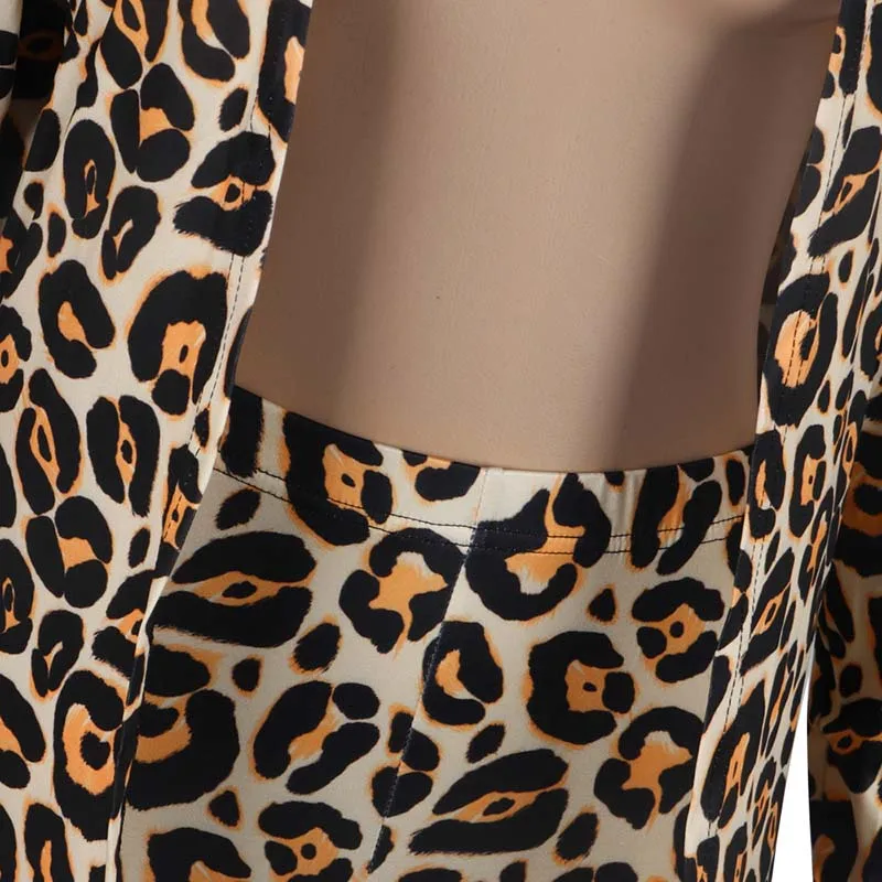

Sexy Print Leopard Cardigan Jacket Two Pieces Set Long Sleeve Long Tops +Pants Casual Party Night Autumn Cloths For Women