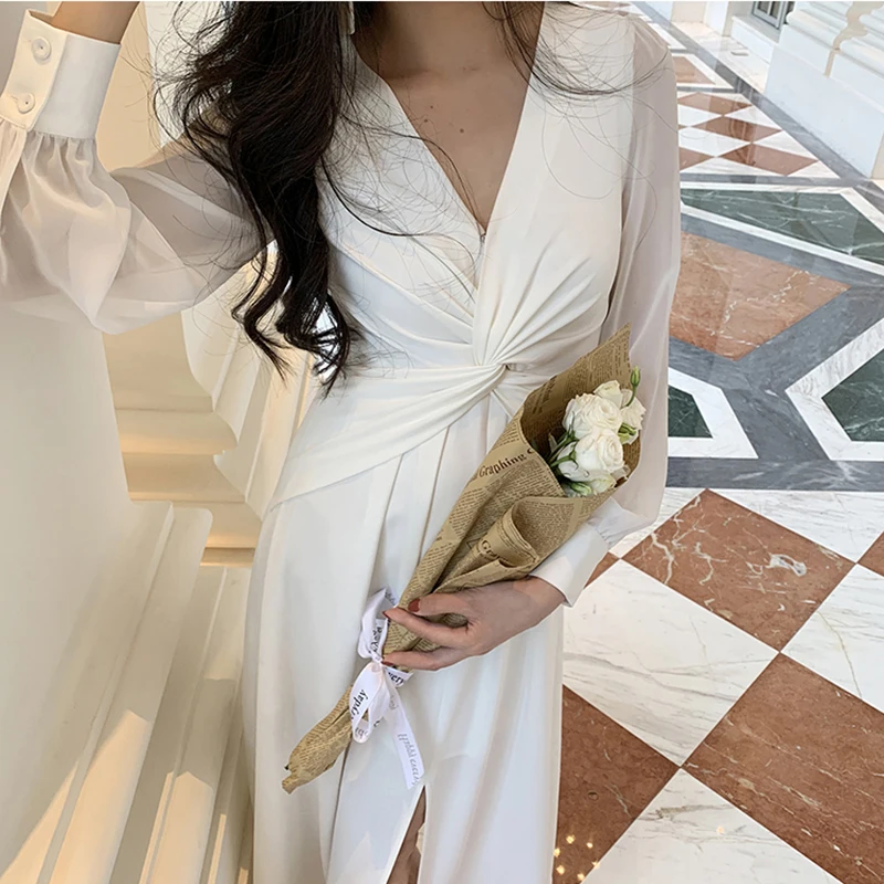 2021 летнее платье с треугольным вырезом и длинными рукавами платья для женщин