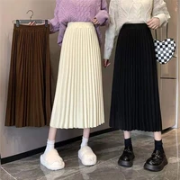 2022 spring and autumn new womens high waist thin loose long pleated skirt japanese fashion all match solid color skirt