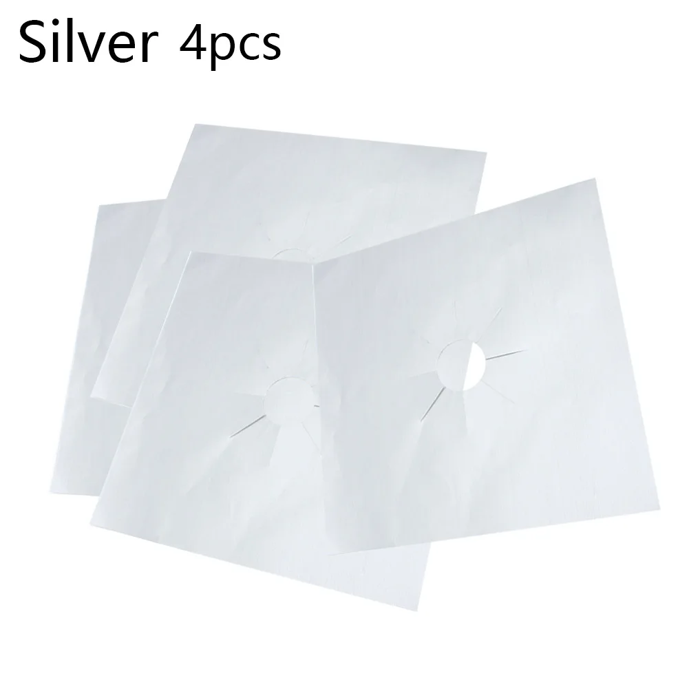 Silver 4PCS 4 шт набор многоразовое покрытие из фольги защитное покрытие для газовой плиты антипригарная плита горелки обшивка коврик чистый вкладыш для кухонная посуда - Цвет: Silver 4PCS