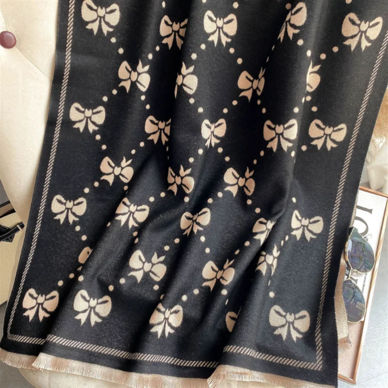 

Luxury Brand Winter Warm Tassel Scarf for Women Girls Bow-knot Print Blanket Female Cashmere Foulard Bandana Designer Shaws Wrap