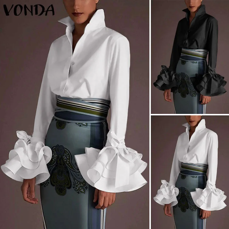 2021 женские блузки VONDA сексуальные вечерние топы с отложным воротником и