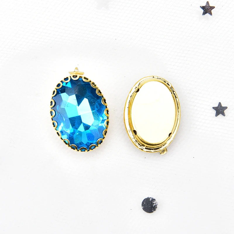 aquamarine Новинка, 20 шт, стеклянные стразы, Золотое основание, кружевная коготь, установка 13*18 мм, овальный кристалл, Пришивные, сделай сам, одежда, аксессуары для свадебного платья - Цвет: aquamarine