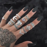 vintage bohemian lady suit rings set for women fashion elephant hand of fatima moon white stone carving ring jewelry gift