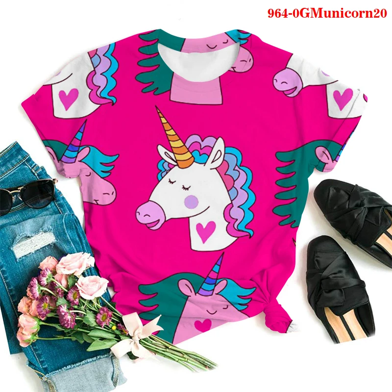 

Cute Cartoon 3D Unicorn T-shirt Streetwear Harajuku TShirt Casual Ulzzang Vintage Loose Summer Woman Tshirts Kawaii Unicorn Tops
