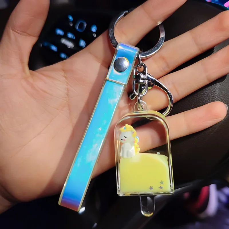 Creative Unicorn Ice Cream Keyring Floating Milk Liquid Drifting Keychain Cute Backpack Car Pendant Ornaments Wholesale | Украшения и