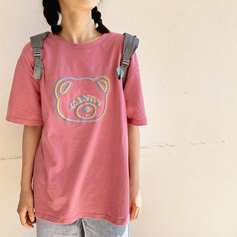 

HOT dizzy bear Japanese printing loose wild casual round neck T shirt short sleeve shirt 2020 summer fresh sweet women clothing