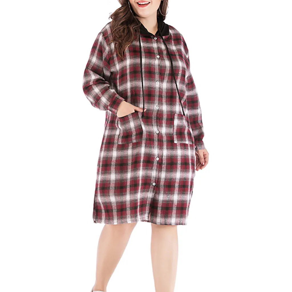 Plus Size Women Grid Stripe Dress Elegant Lady Office Long Sleeve Tunic Bandage Midi Autumn Winter#g4 | Женская одежда