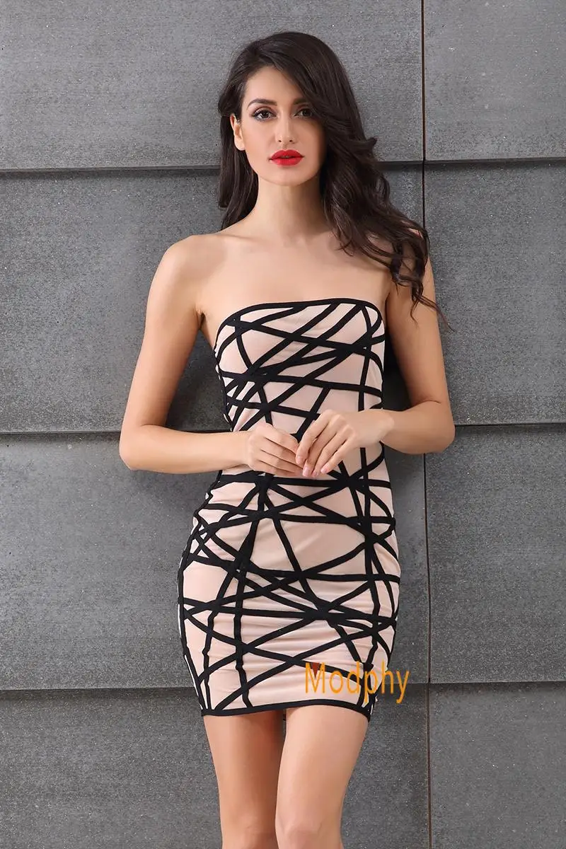 

New striped bra tight bag hip fashion sexy miniskirt Party Cocktail bandage dress evening dress