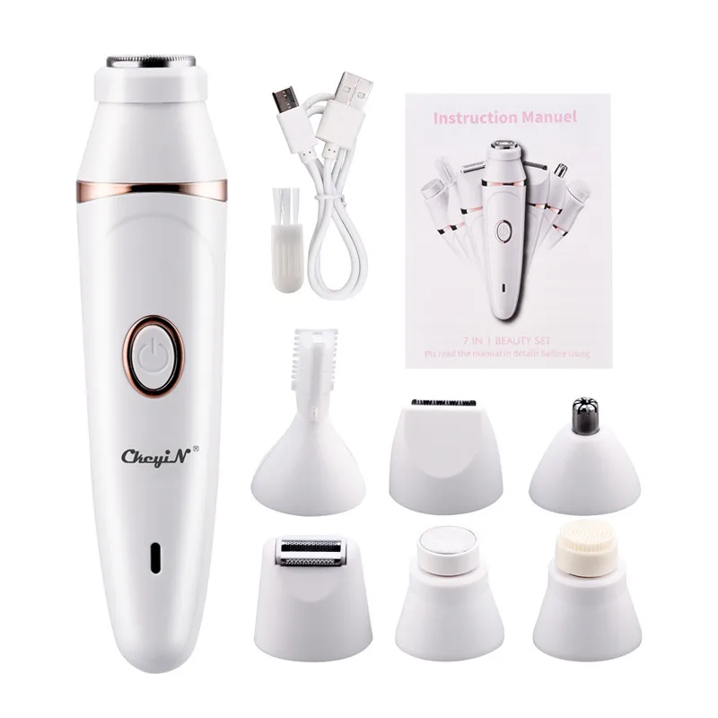 

7 IN 1 USB Epilator Women Shaver Eyebrow Trimmer Nose Trimmer Lady Razor Clipper Hair Remover Shaving Machine Face Brush