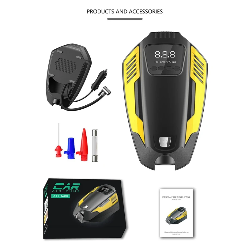 

New Portable Air Compressor Tire Inflator DC 12V Air Pump for Car Tires Bicycles and Other Inflatables with LED Light