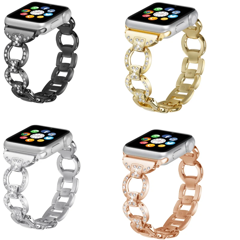 Ремешок для Apple Watch band 38 мм роскошный классический браслет с кристаллами IWatch SE 42 40