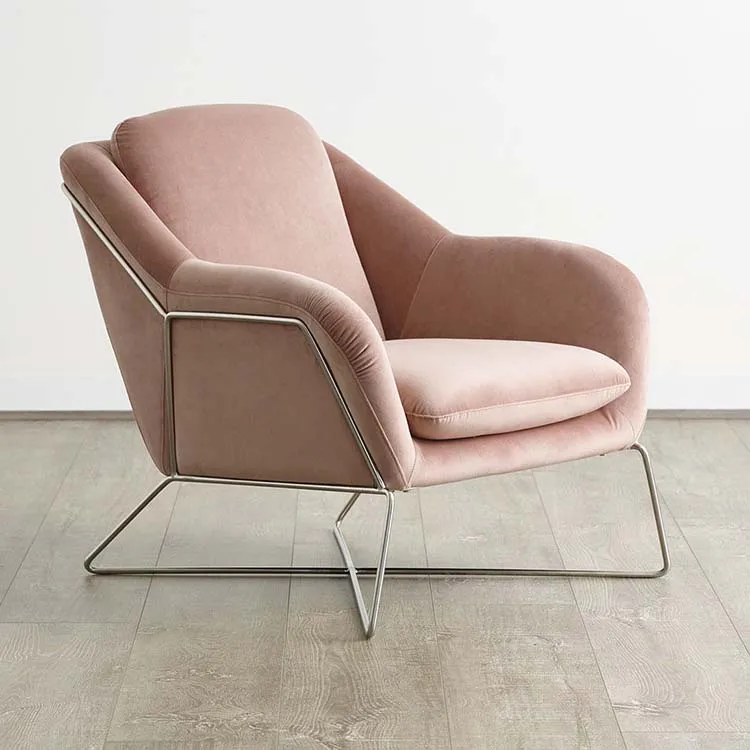 

China Modern Furniture Pink Fabric Upholstery Arm Chair Living Room Metal Frame Armchair