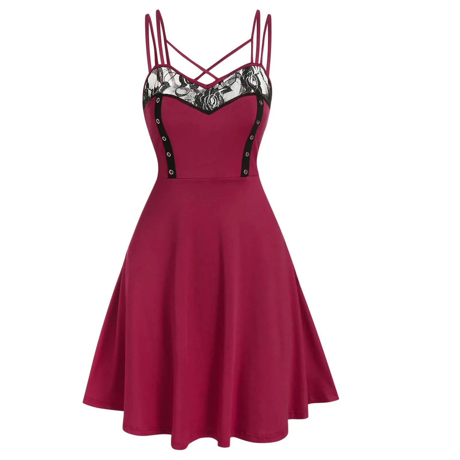Мини-платье женское кружевное на тонких бретельках пикантный элегантный