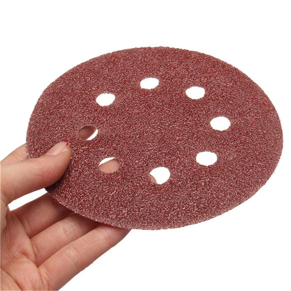 

50pcs 125mm 8 Holes Round Sandpaper Eight Hole Disk Sand Sheets 40/60/80/100/120 Grit And Loop Sanding Disc Abrasives For Polis