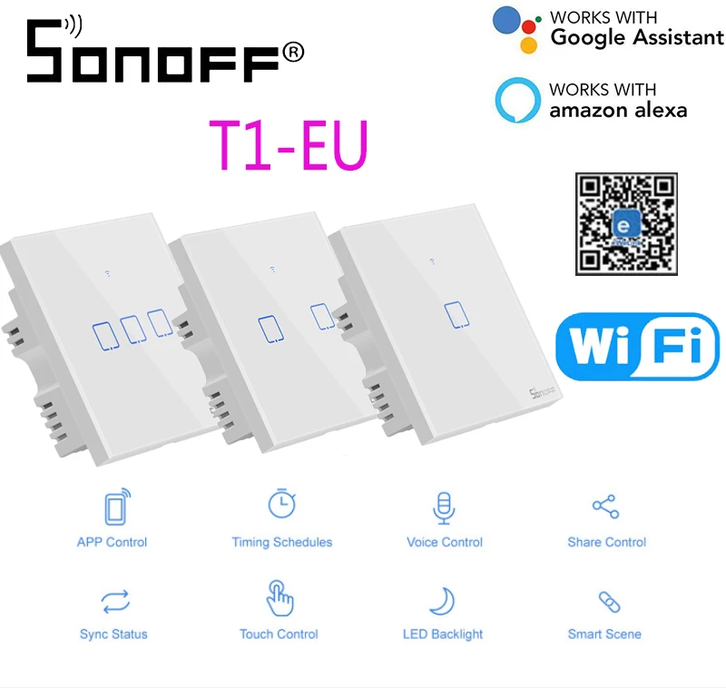 

Sonoff T1 EU Smart Wall Switch Smart Home WiFi Touch Switch 433MHz BF Remote Control Light Switch Works With Alexa Google Home