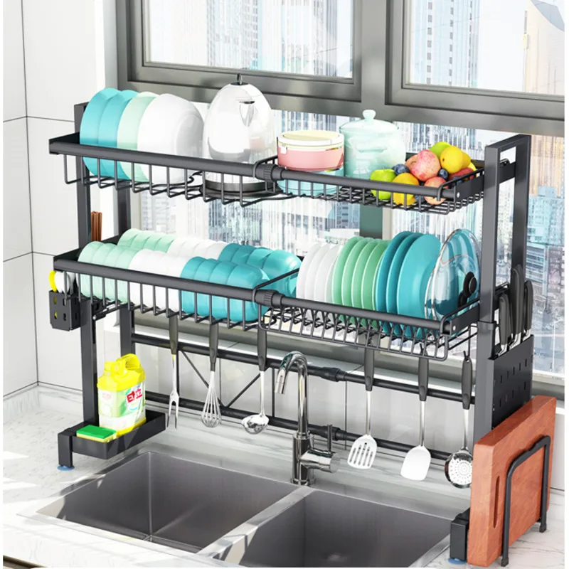 

1/2Tier Multi-use Stainless Steel Dishes Rack Dual Sink Drain Rack Adjustable Kitchen Oragnizer Rack Dish Shelf Sink Drying Rack