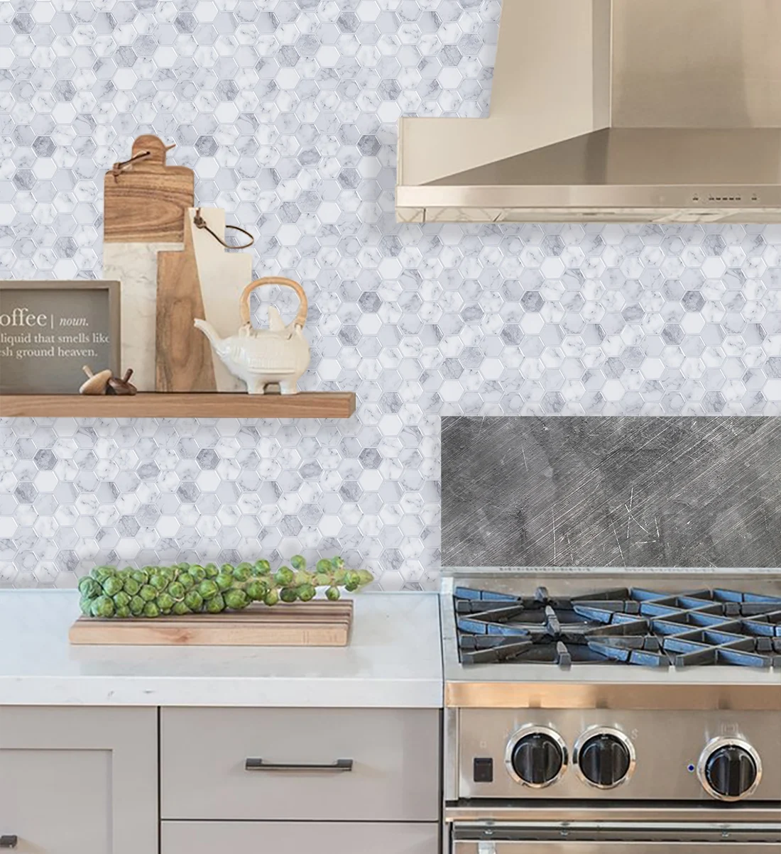 

WODECOR Hexagon Mosaic Stickers Home Decor,Bathroom And Kitchen Waterproof Backsplash, Pantry Baffle, Home Decoration305x305mm)