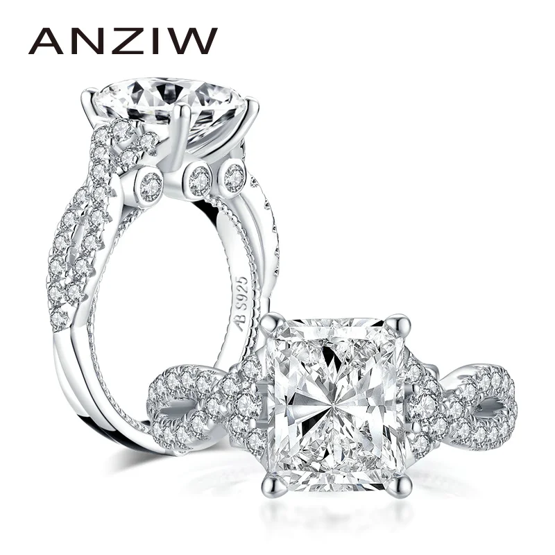 ANZIW модные 925 стерлингового серебра 5.0ct огранка Радиант обручальное кольцо с