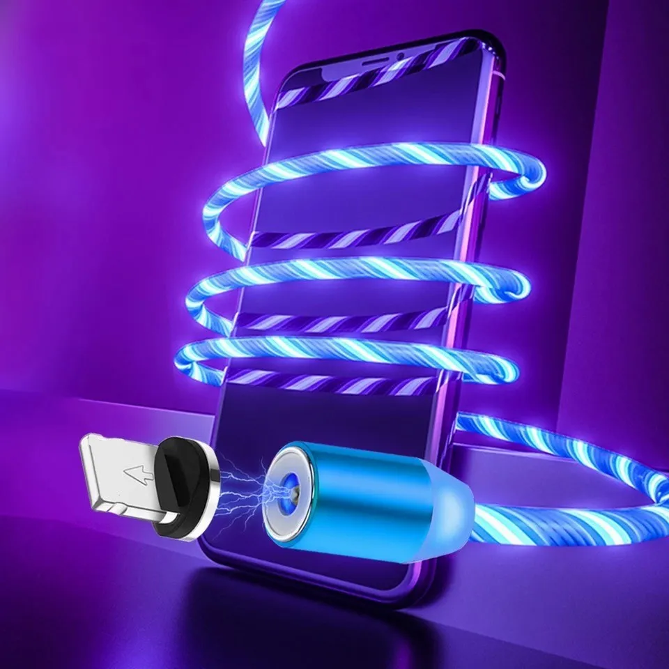 Светодиодный магнитный кабель Micro usb type C с подсветкой для samsung S9 huawei P20, кабель USB C для быстрой зарядки iPhone, магнитное зарядное устройство