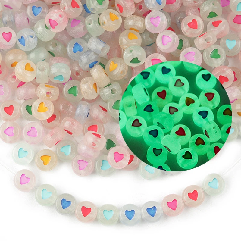 

100pcs 7mm Acrylic Stars Peach Heart Letters Luminous Beads Square Beads Round Loose Beads DIY Beaded Early Education Wholesale