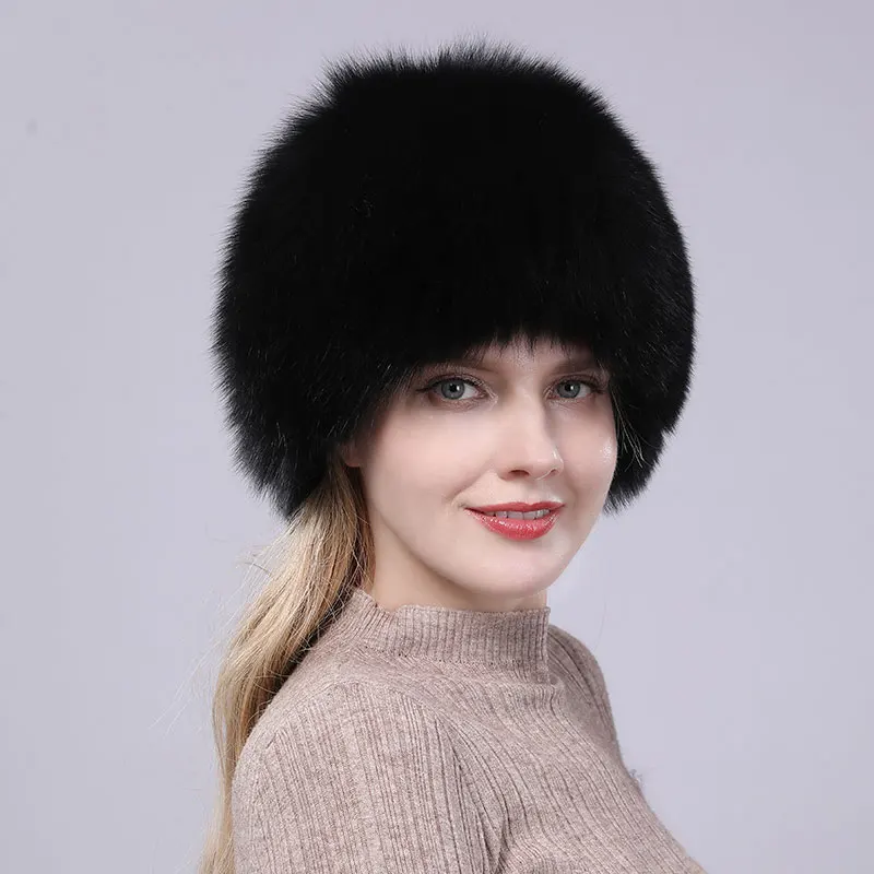 04 Натуральный мех лисы Шапки женские натуральный мех шапочки шапка вязаные шапки русская зима толстые теплые модные шапки серебрян - Цвет: 04
