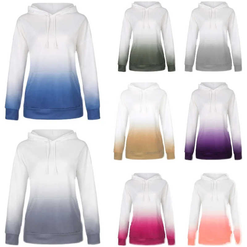 

Женские свитшоты Толстовка градиентной расцветки года, женские разноцветные повседневные толстовки с капюшоном Толстовка градиентной рас...