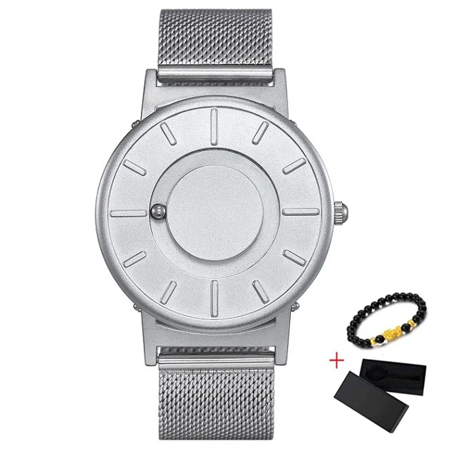 1Silver Silver Steel EUTOUR, магнитные часы, мяч, шоу, мужские, водонепроницаемые, Роскошные, мужские, s, наручные часы, спортивные, нержавеющая сталь, Прямая поставка, кварцевые наручные часы - Цвет: 1Silver Silver Steel