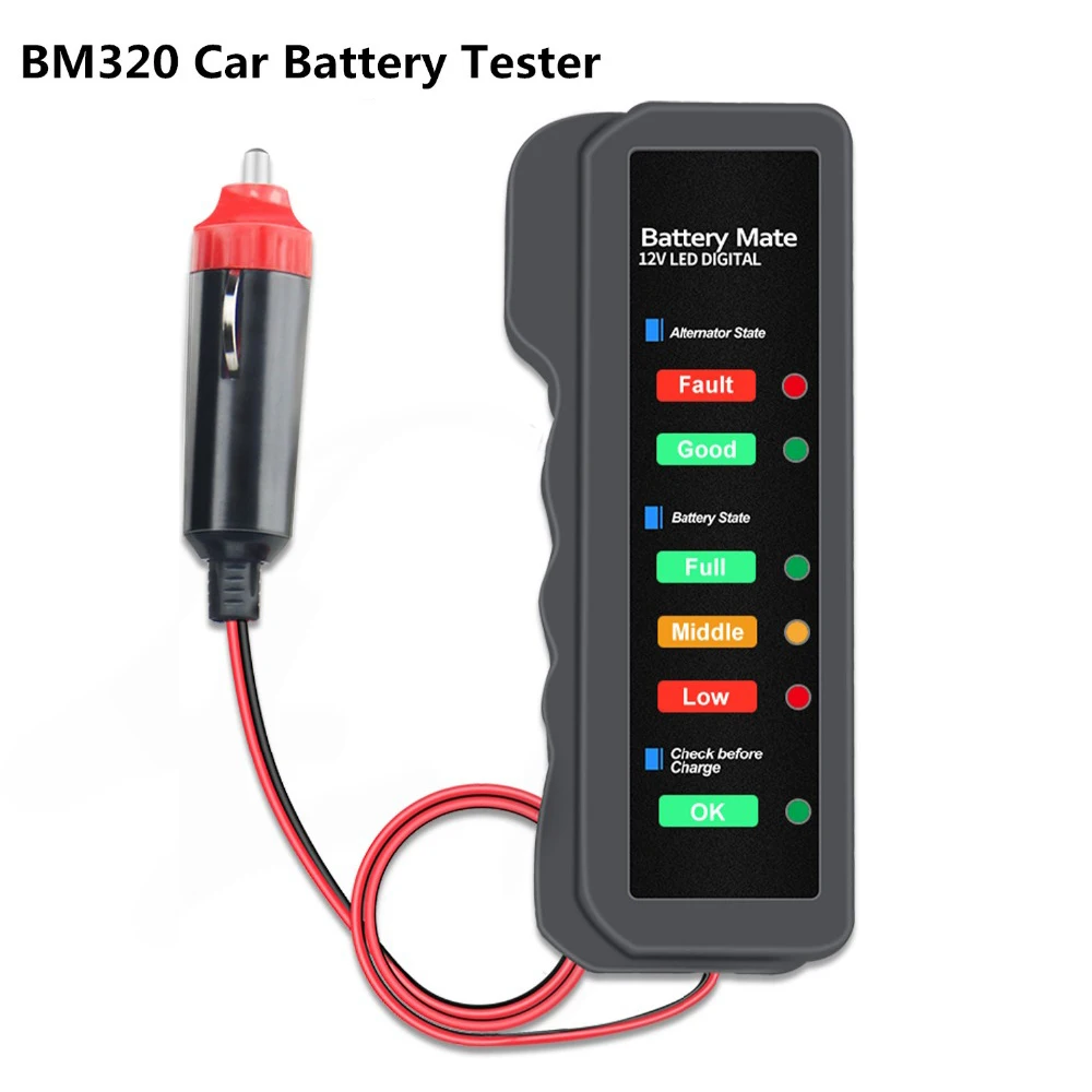 

Автомобильный прикуриватель BM320, тестер аккумулятора для мотоцикла, 12 В, С 6 светодиодными индикаторами