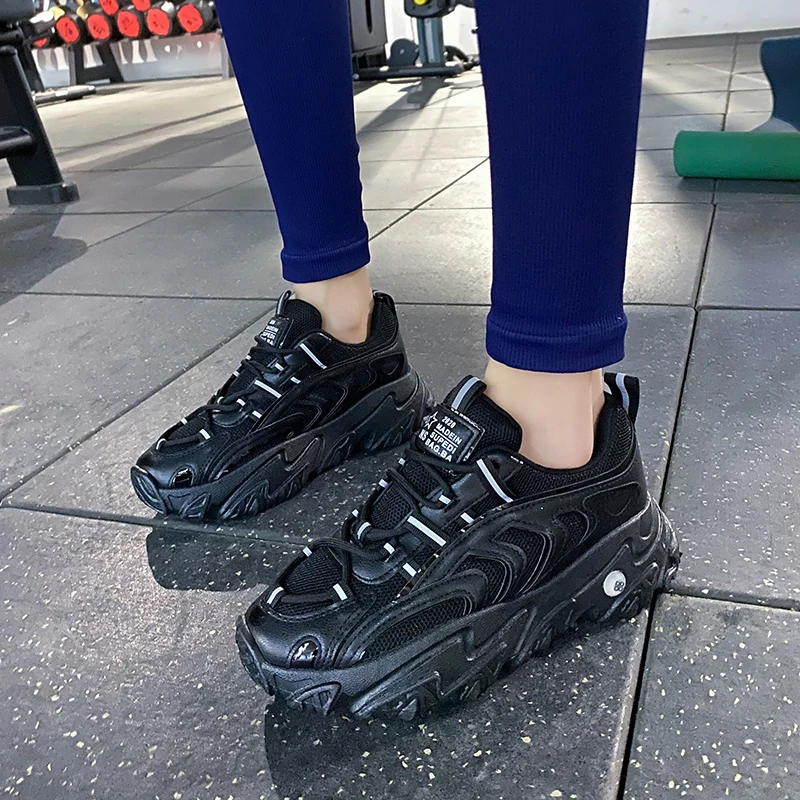 

Women Fashion Sneakers 2021 Spring Platform Chunky Casual Shoes Brand Old Dad Shoes Woman Black Vulcanized Mesh Shoes Beige 5cm