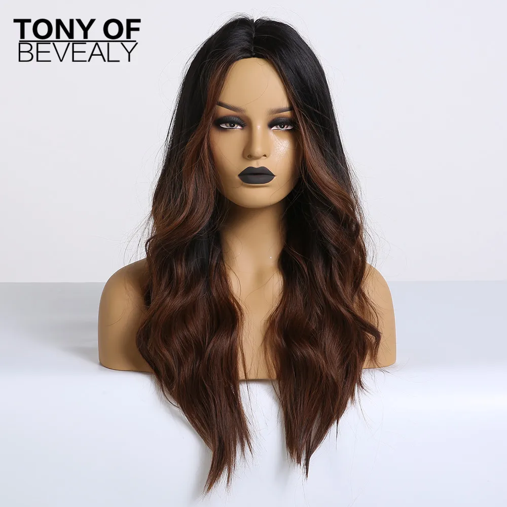 Длинные волнистые синтетические парики с Омбре от коричневого до светлого цвета