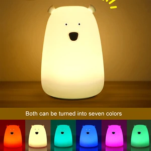 Силиконовый ночник с USB-зарядкойбатареей AAA, прикроватная лампа, цветной светильник медведя, Детский милый Ночник светильник для спальни