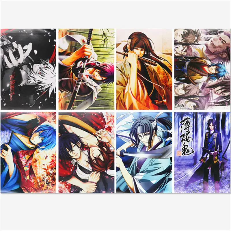 8 шт./лот Аниме Hakuouki рельефные постеры игрушка Yukimura Jiziru Kazama Chikage постер стикер для