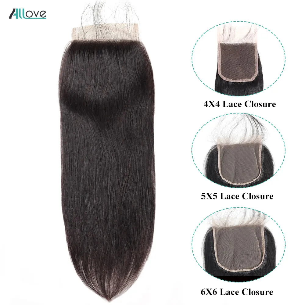 

Allove 6X6 Closure Brazilian Straight Human Hair 20 22 24 Inch 5X5 Lace Closure With Baby Hair Non-Remy Medium Brown 4X4 Closure