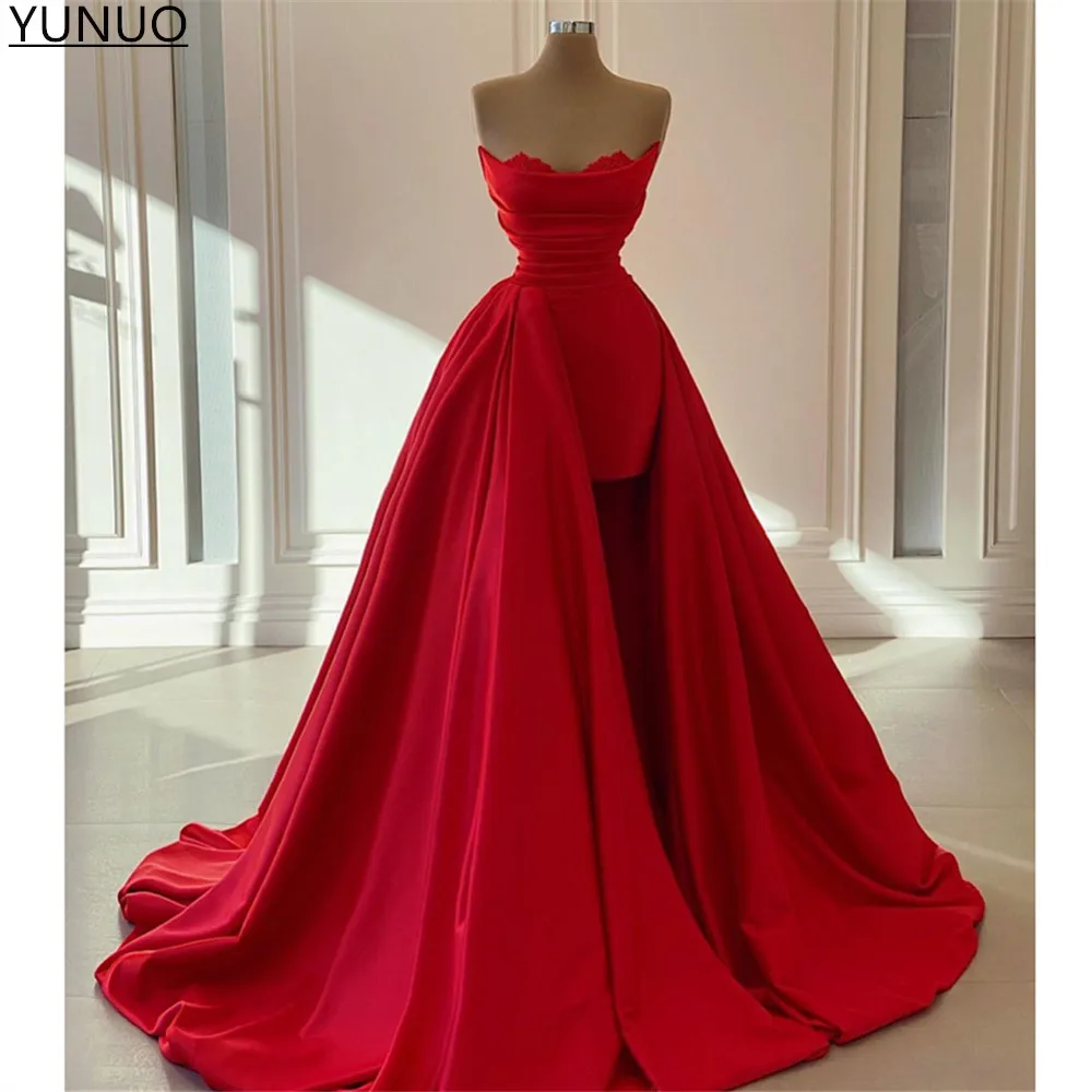 Элегантные платья YUNUO в Дубае длинное арабское турецкое Красное атласное платье