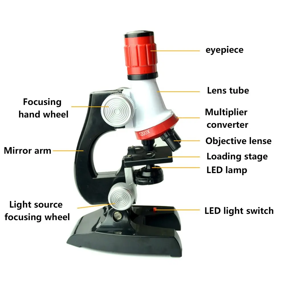 

Детский микроскоп нейтральный пластик 1200X помощь в обучении научным экспериментам игрушка с регулируемым фокусным расстоянием 9 шт. в набор...