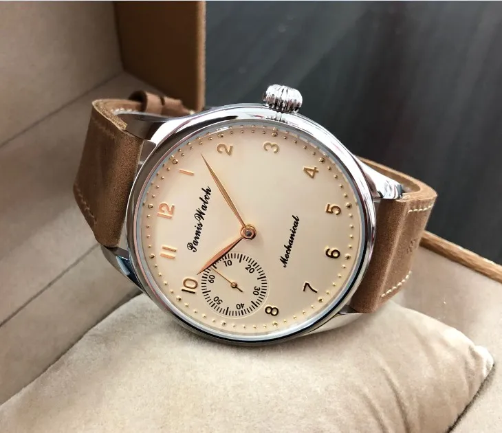 Мужские часы PARNIS с сапфировым стеклом или минеральным 44 мм молочно желтым