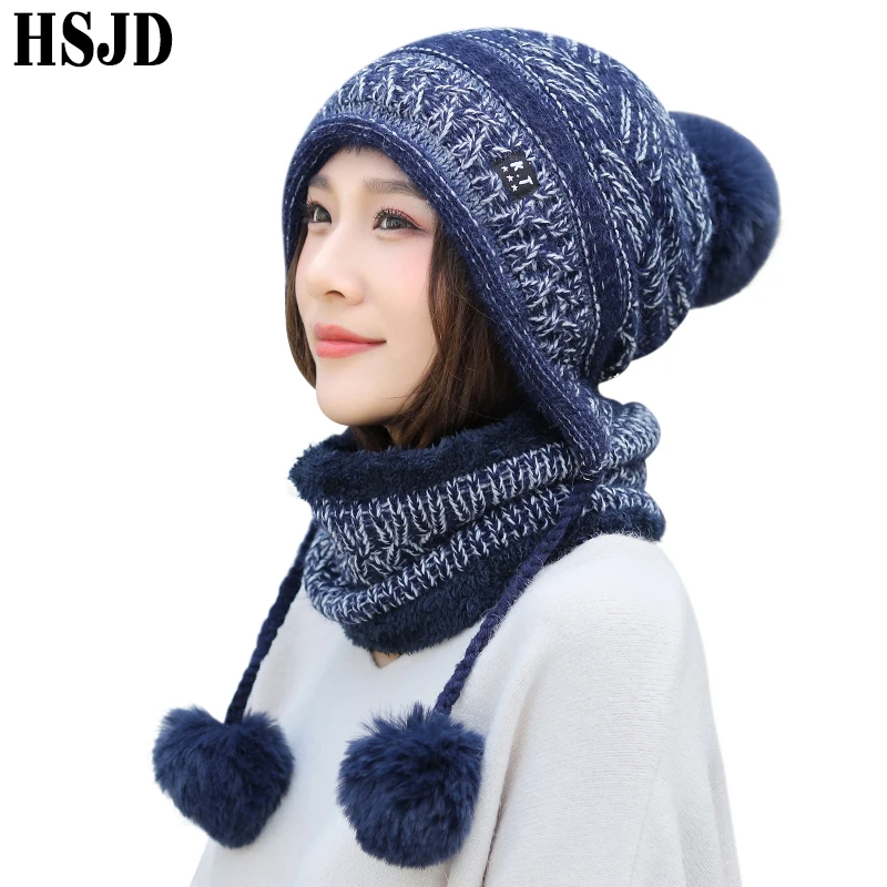 Зимняя женская обувь смешанных Цвет вязаная шапка и шарф комплект из 2 предметов