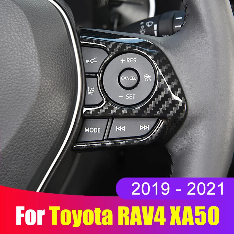 Car Steering Wheel Button Panel Cover Trim Sticker For Toyota RAV4 RAV 4 2019 2020 2021 2022 XA50 ABS Carbon Fiber Accessories