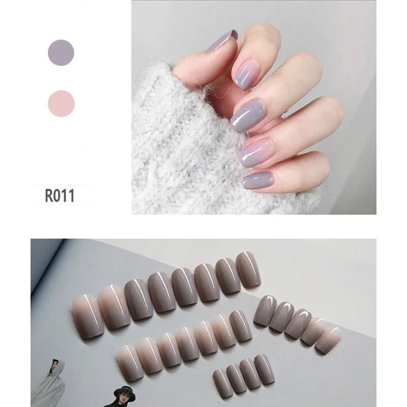 High Quality Fashion Style Wearable press on nails short Waterproof 24 Pieces Boxed Fake Nails Finished Nail Patch with Glue T