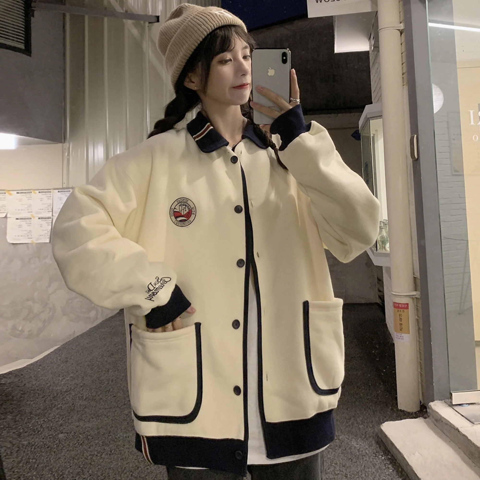 

Стильная американская мода в стиле хип-хоп, женская зимняя модная свободная стильная Толстая флисовая подкладка