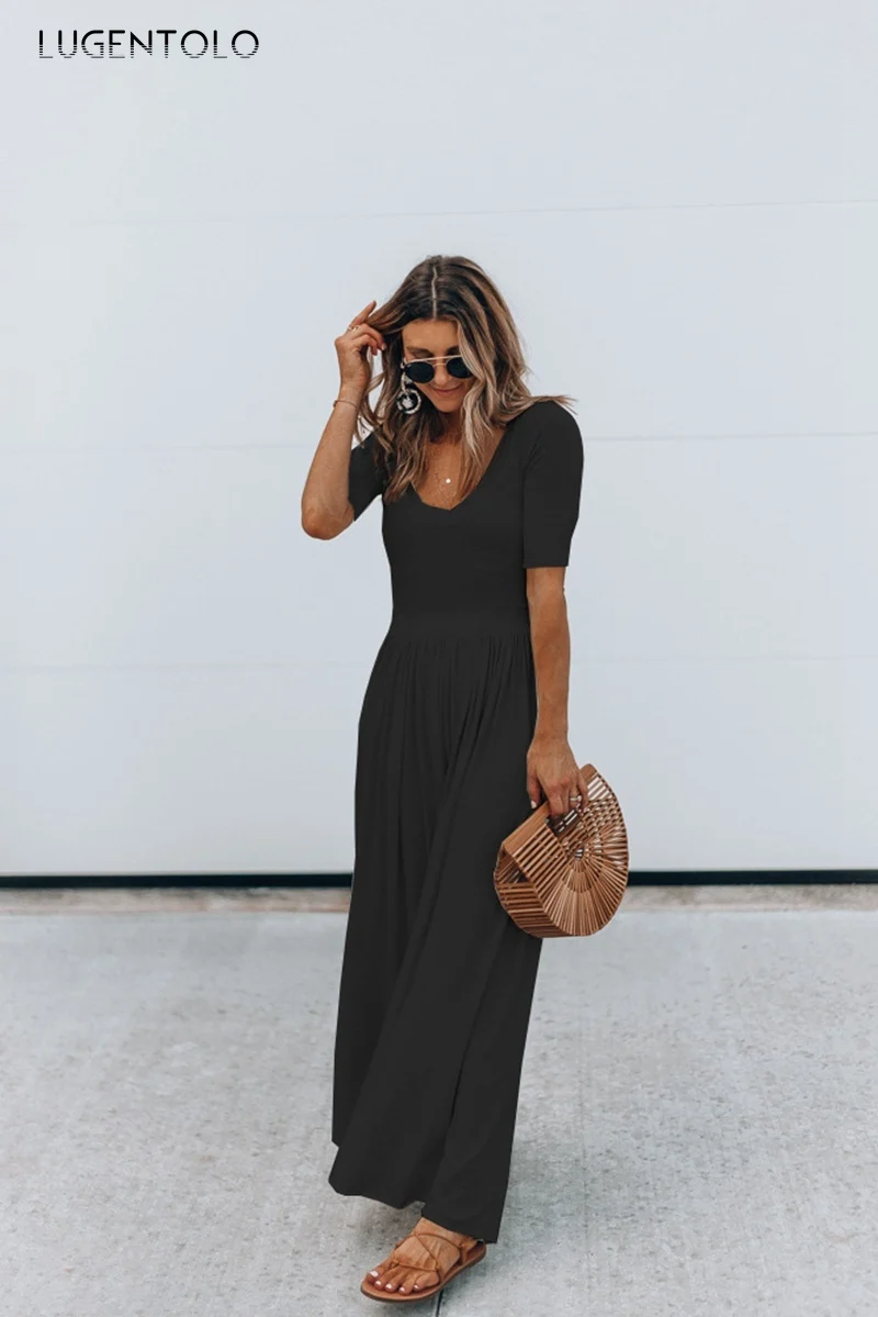 Женский комбинезон Lugentolo весенне-летний простой свободный однотонный с