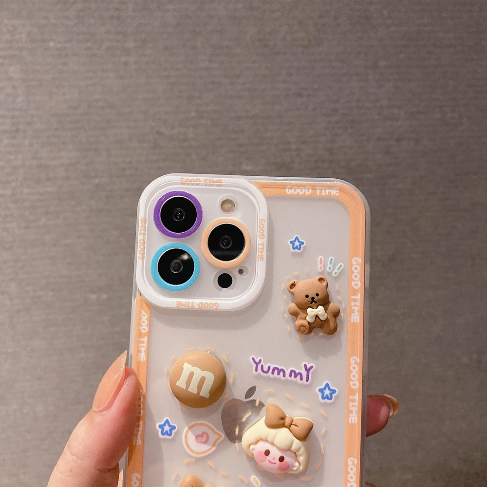 cute 3d sweet bear phone case cartoon protective cover silicone capa for iphone 13 12 11 pro max 7 8 plus xs xr x soft shell free global shipping